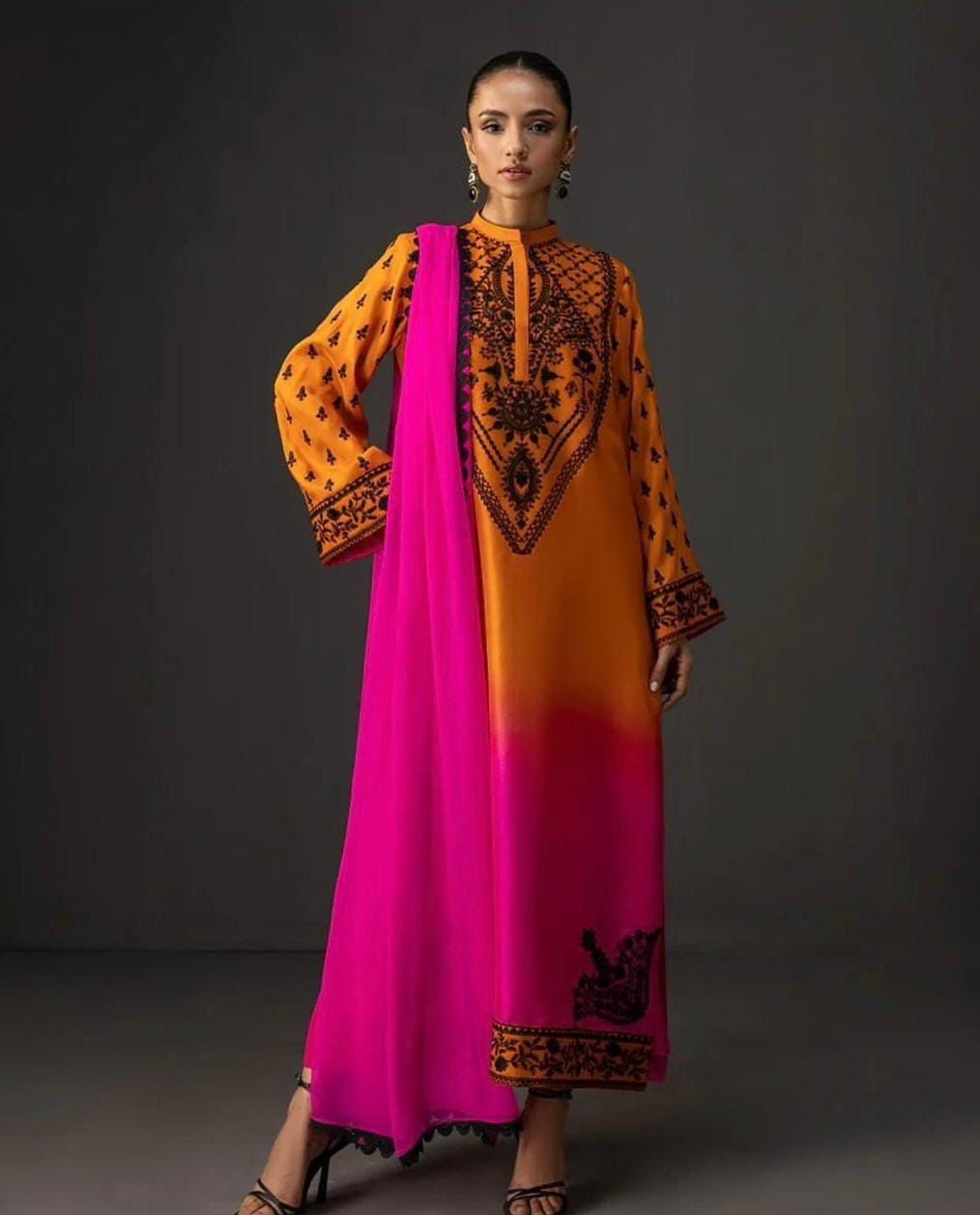 Digital Floral Printed Shamooz Silk 3Pc unstitched Collection