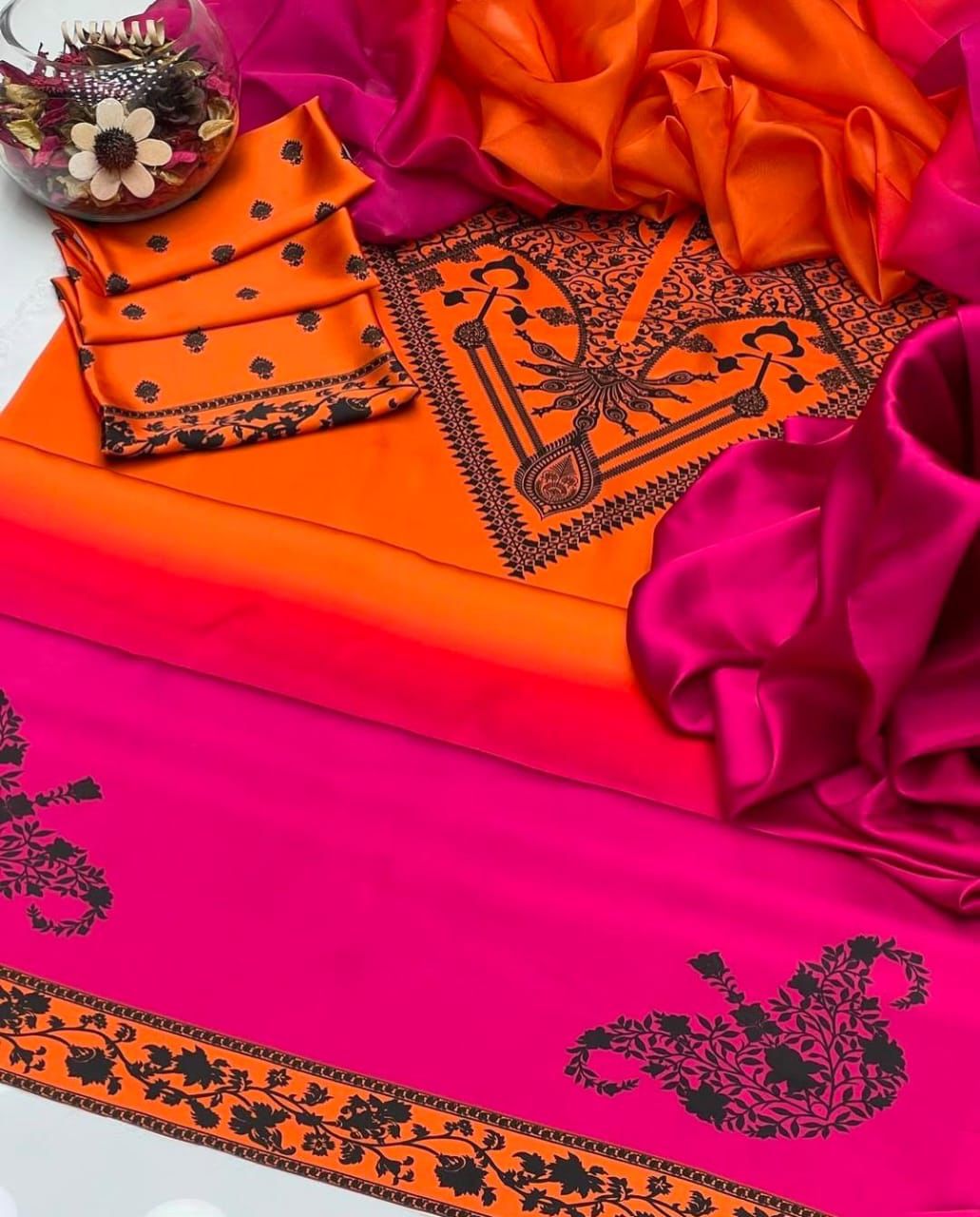 Digital Floral Printed Shamooz Silk 3Pc unstitched Collection