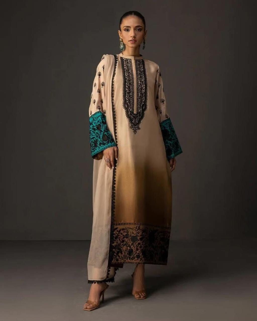 Digital Floral Printed Shamooz Silk 3Pc unstitched Collection