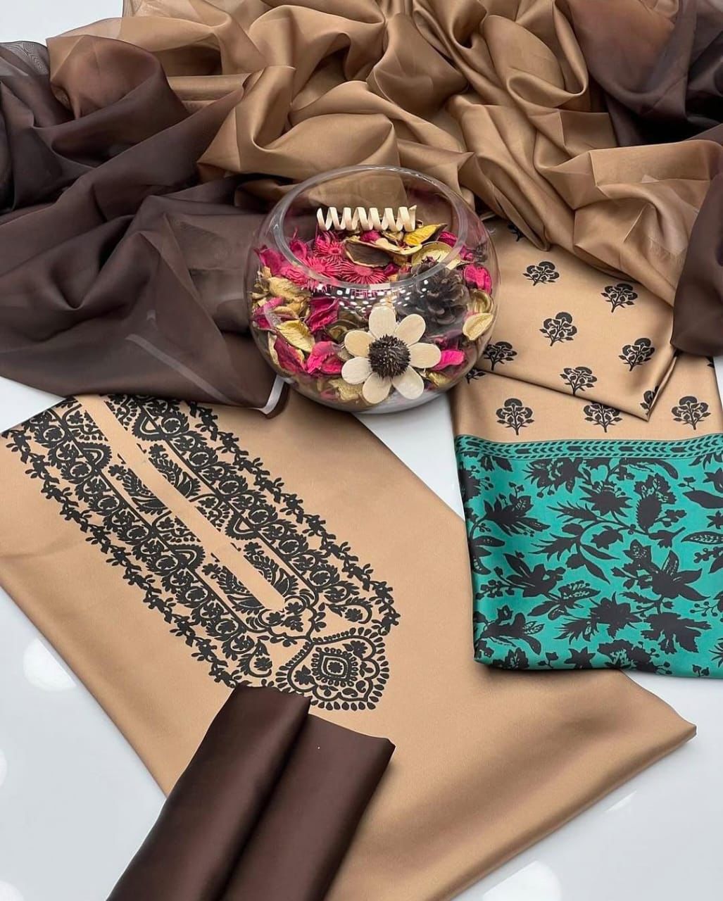 Digital Floral Printed Shamooz Silk 3Pc unstitched Collection