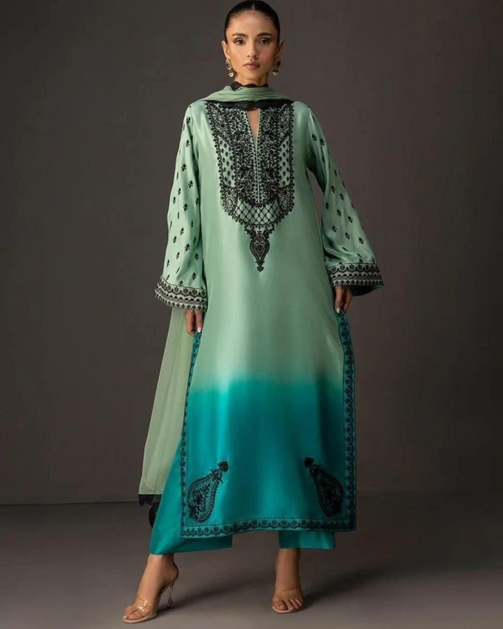 Digital Floral Printed Shamooz Silk 3Pc unstitched Collection