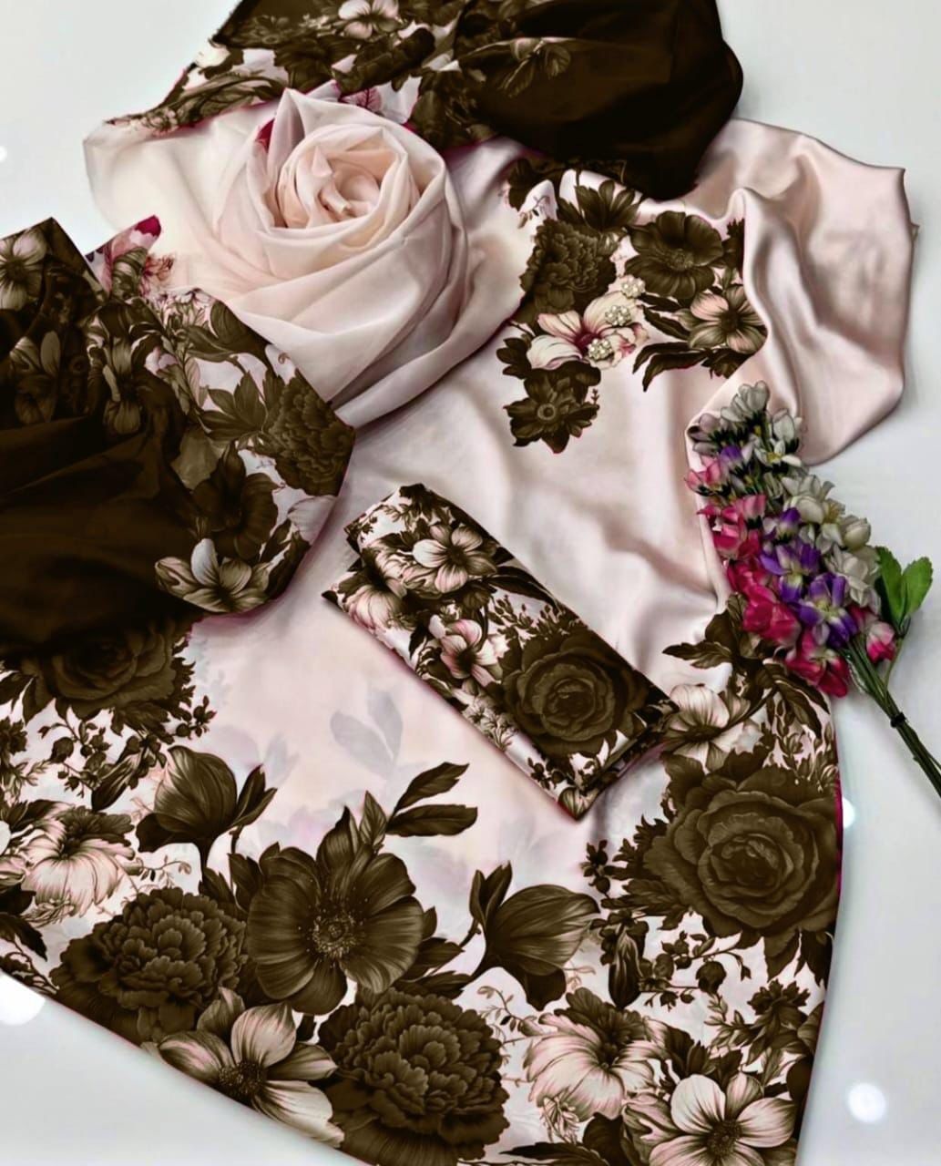 Digital Floral Printed Shamooz Silk 3Pc unstitched Collection