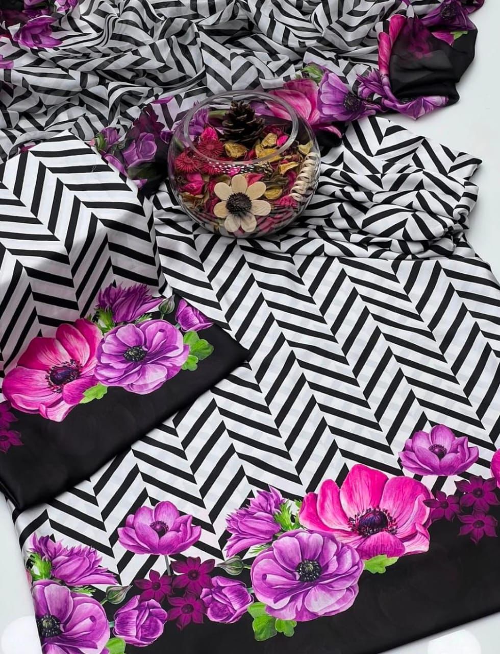 Digital Floral Printed Shamooz Silk 3Pc unstitched Collection
