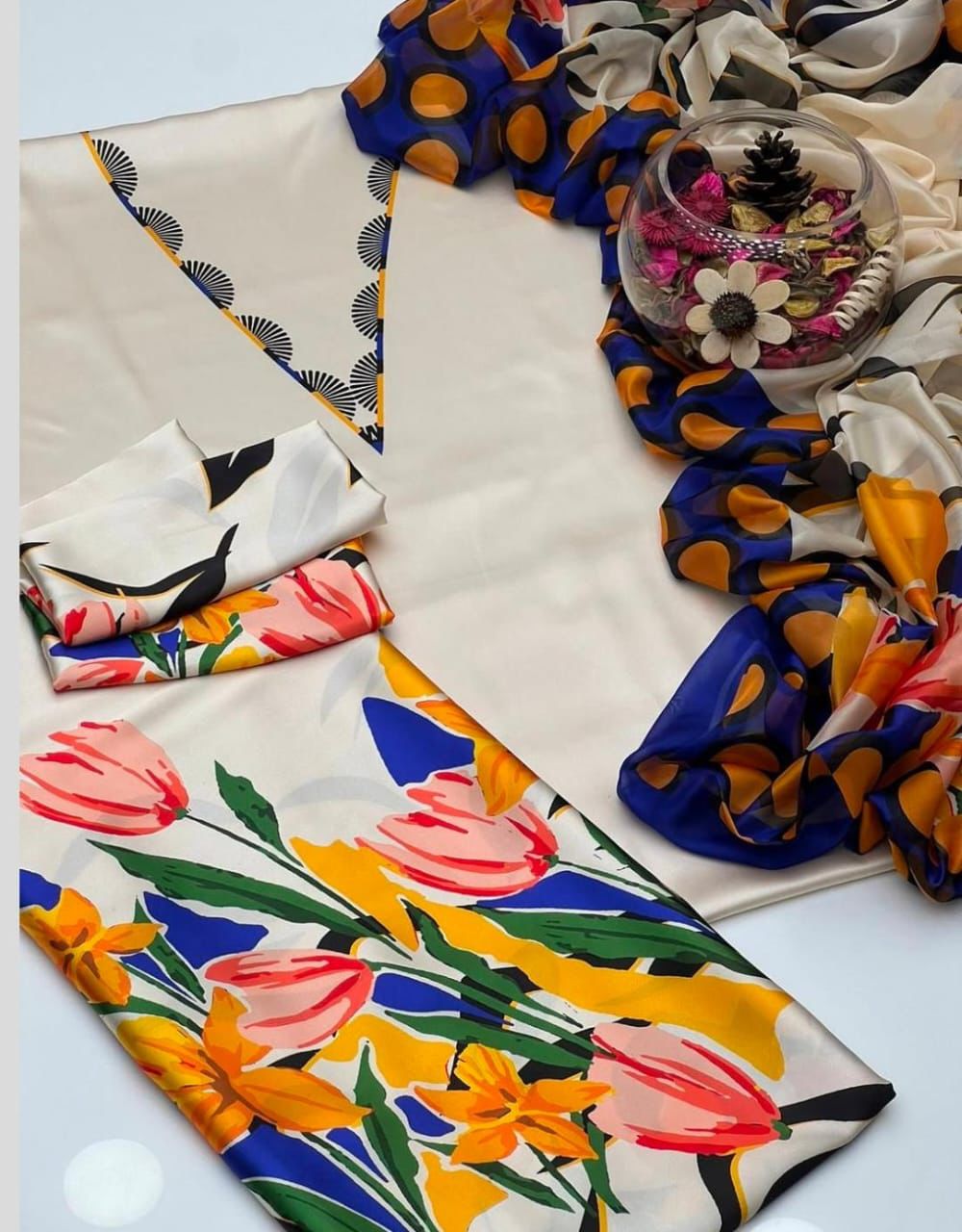 Digital Floral Printed Shamooz Silk 3Pc unstitched Collection