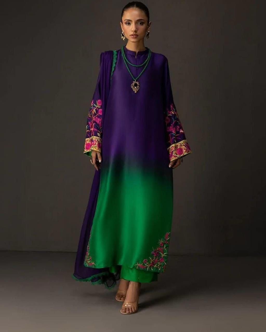 Digital Floral Printed Shamooz Silk 3Pc unstitched Collection