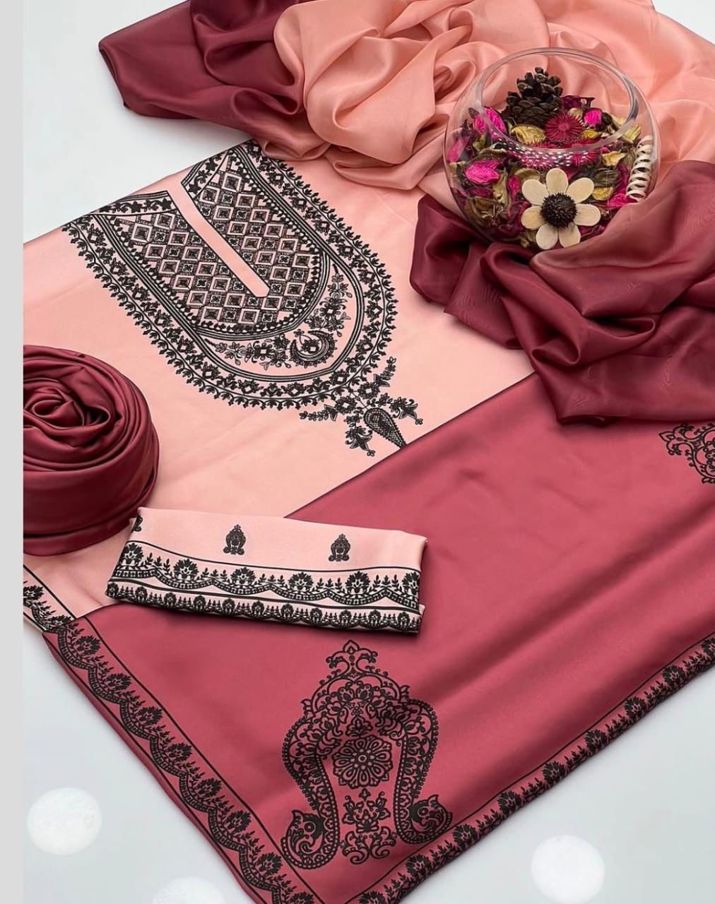 Digital Floral Printed Shamooz Silk 3Pc unstitched Collection