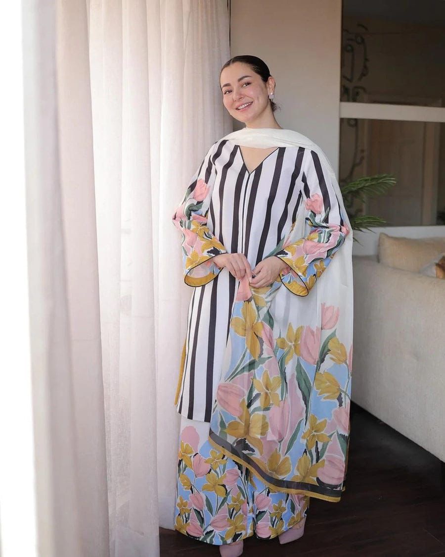 Digital Floral Printed Shamooz Silk 3Pc unstitched Collection