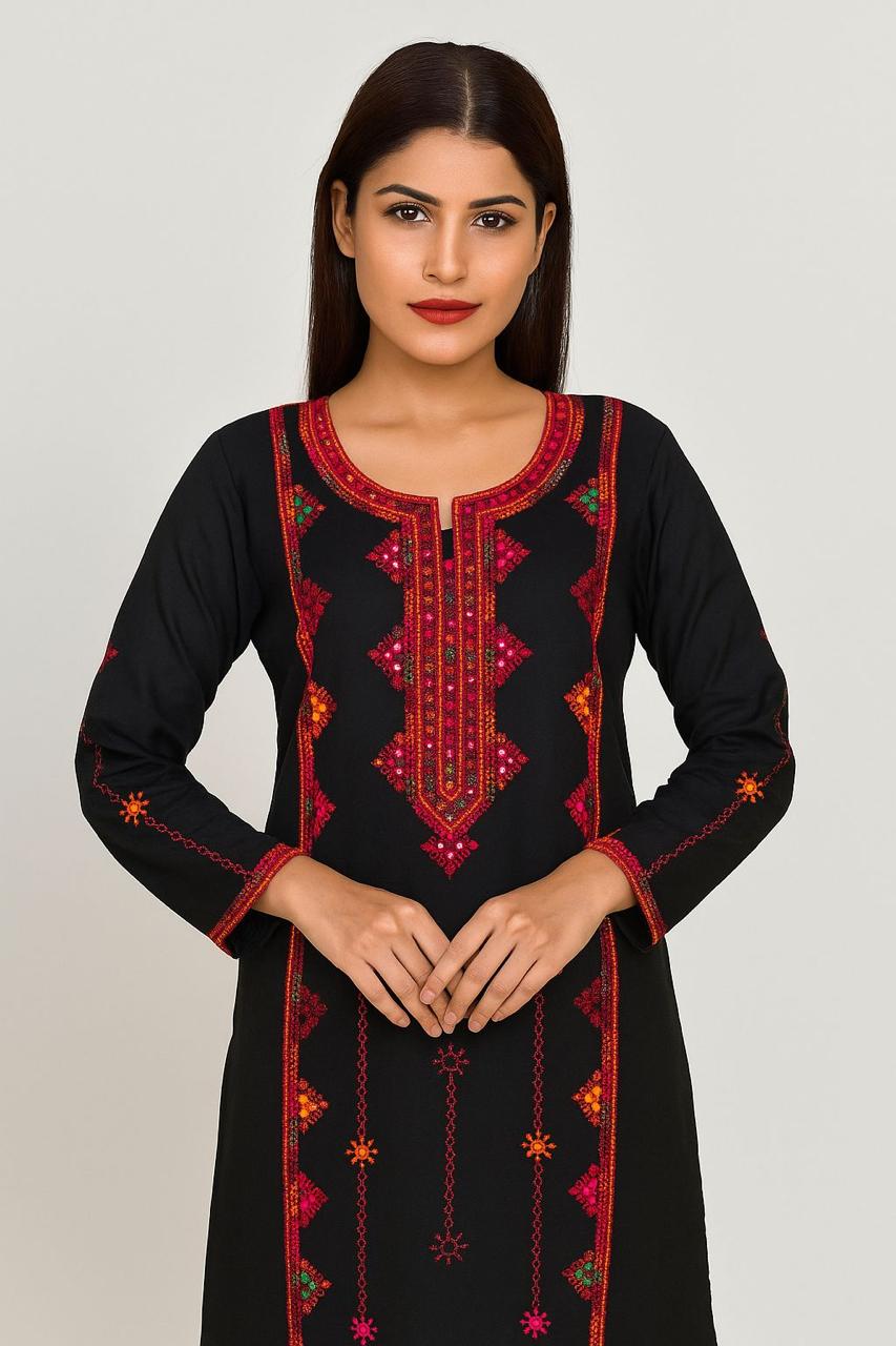 Stuff Lawn Cotton 9MM Sindhi/Balochi Embroidery Shirt And Lawn Cotton EMbroidery Trouser 2PC Dress