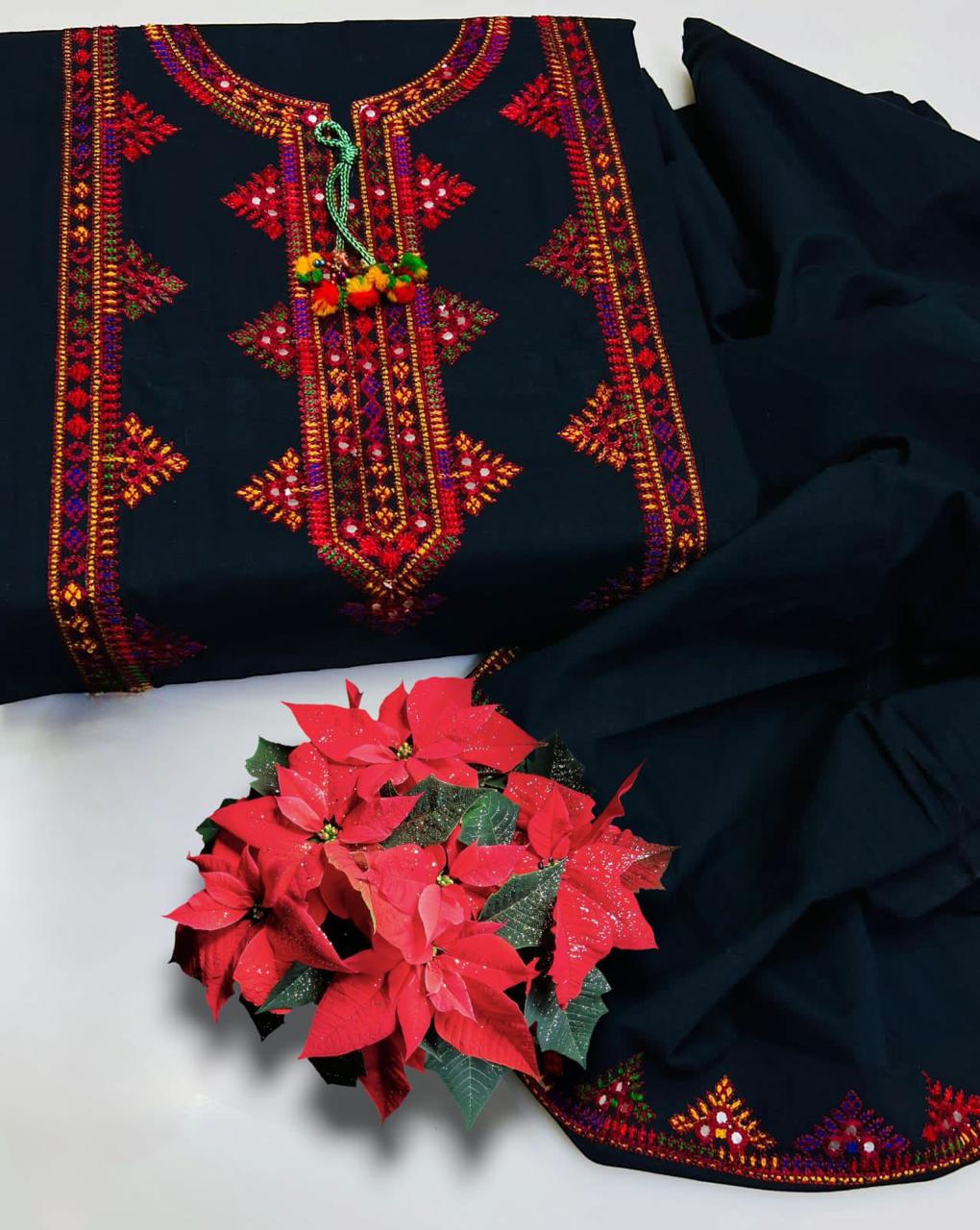 Stuff Lawn Cotton 9MM Sindhi/Balochi Embroidery Shirt And Lawn Cotton EMbroidery Trouser 2PC Dress