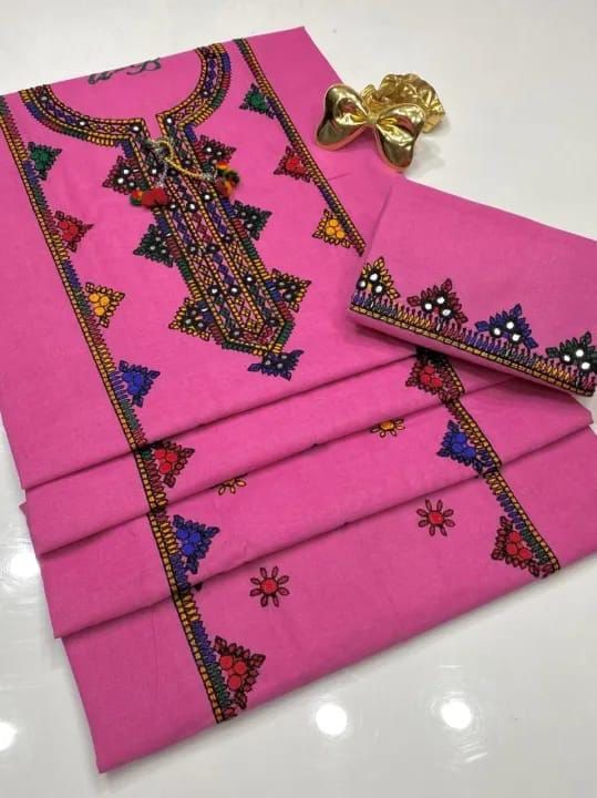 Stuff Lawn Cotton 9MM Sindhi/Balochi Embroidery Shirt And Lawn Cotton EMbroidery Trouser 2PC Dress