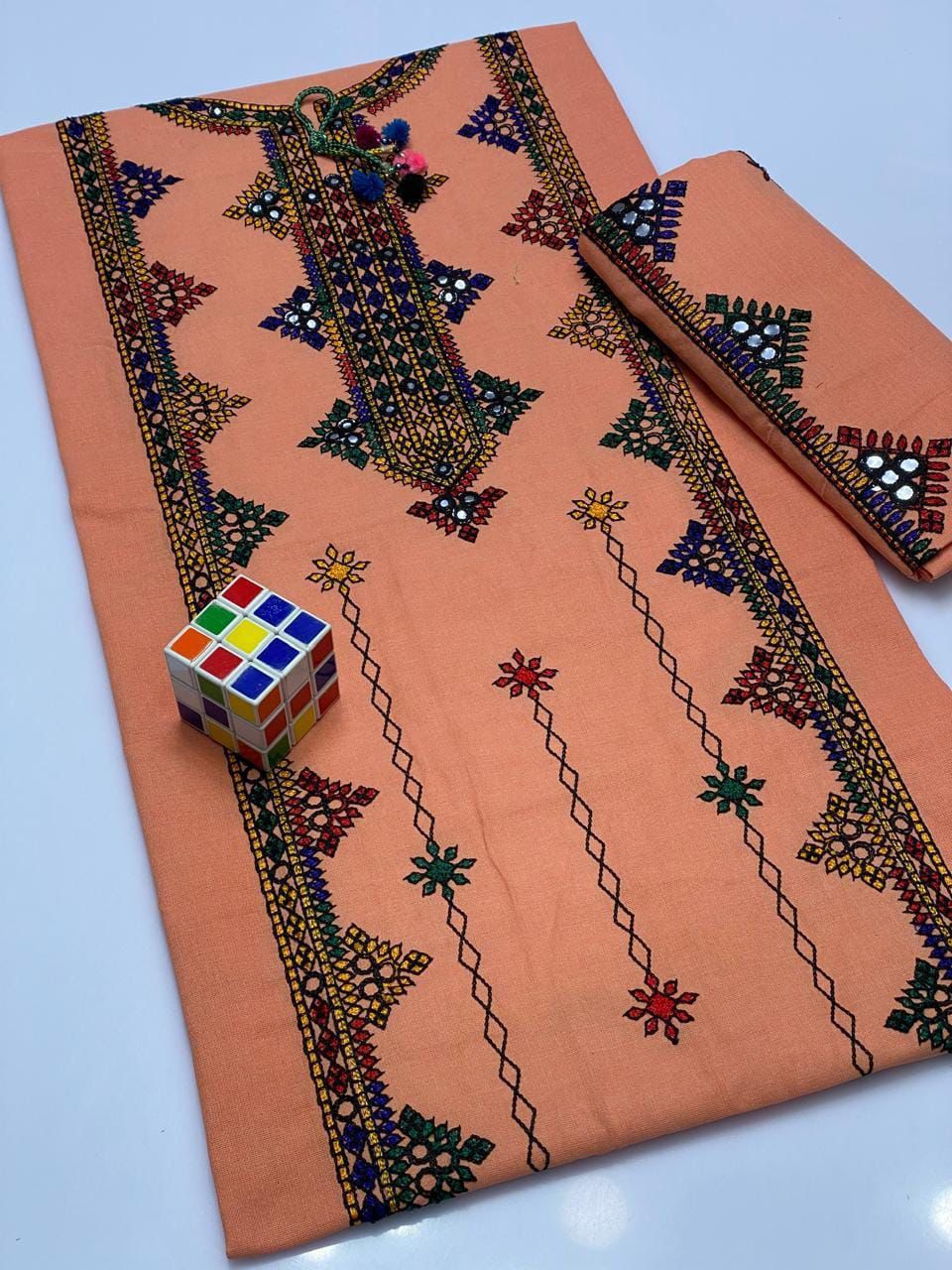 Stuff Lawn Cotton 9MM Sindhi/Balochi Embroidery Shirt And Lawn Cotton EMbroidery Trouser 2PC Dress