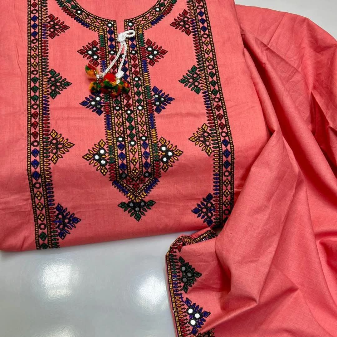 Stuff Lawn Cotton 9MM Sindhi/Balochi Embroidery Shirt And Lawn Cotton EMbroidery Trouser 2PC Dress