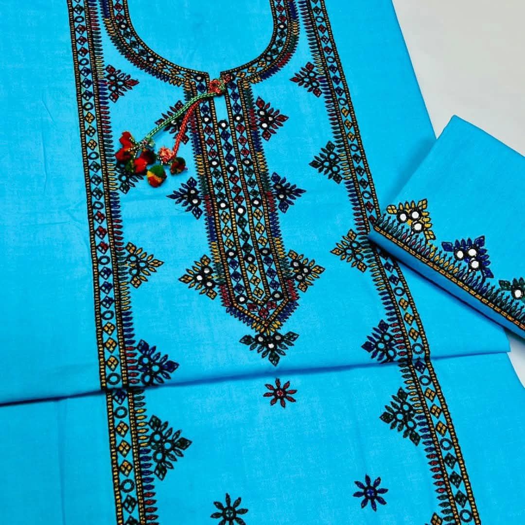 Stuff Lawn Cotton 9MM Sindhi/Balochi Embroidery Shirt And Lawn Cotton EMbroidery Trouser 2PC Dress